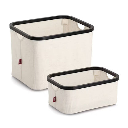 ZELLER 14552 Aufbewahrungskorb aus Polyester/Bambus, CREME/SCHWARZ ca. 40,5 x 33 x 30 cm