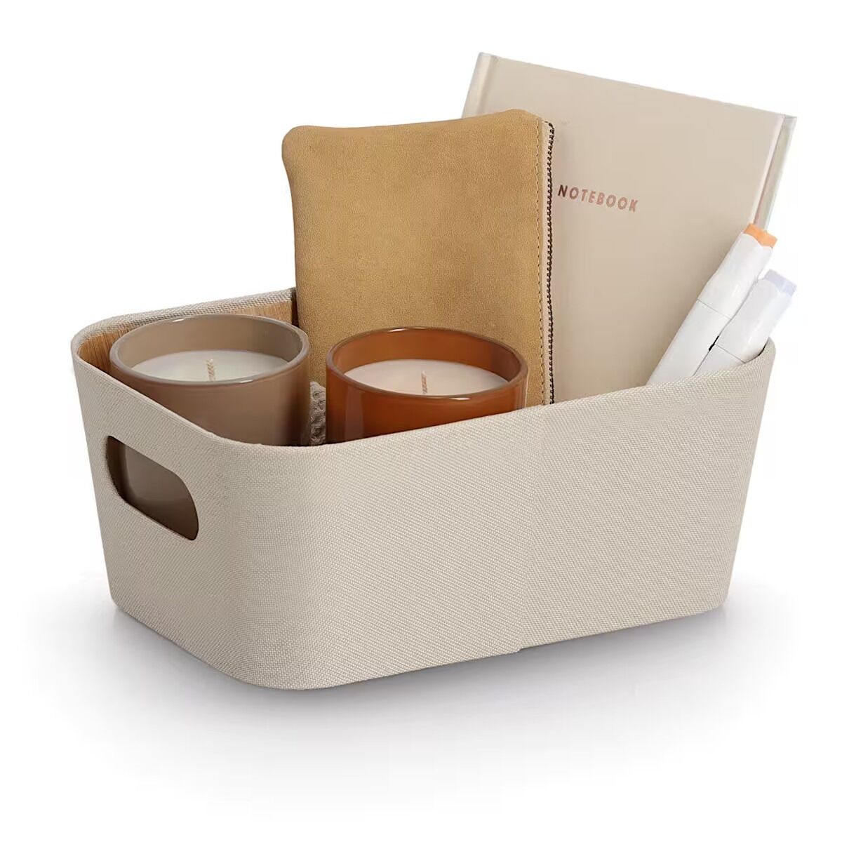 ZELLER 14516 Aufbewahrungsbox Pappe/Polyester, beige, ca. 26 x 18 x 11 cm