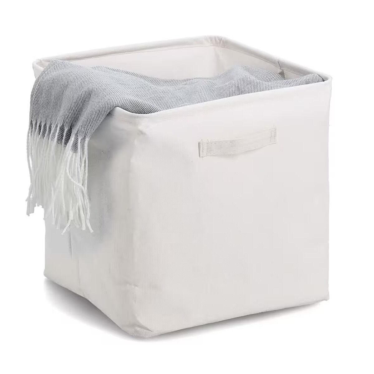 ZELLER 14545 Aufbewahrungsbox aus Polyester/Baumwolle, CREME ca. 32 × 32 × 32 cm