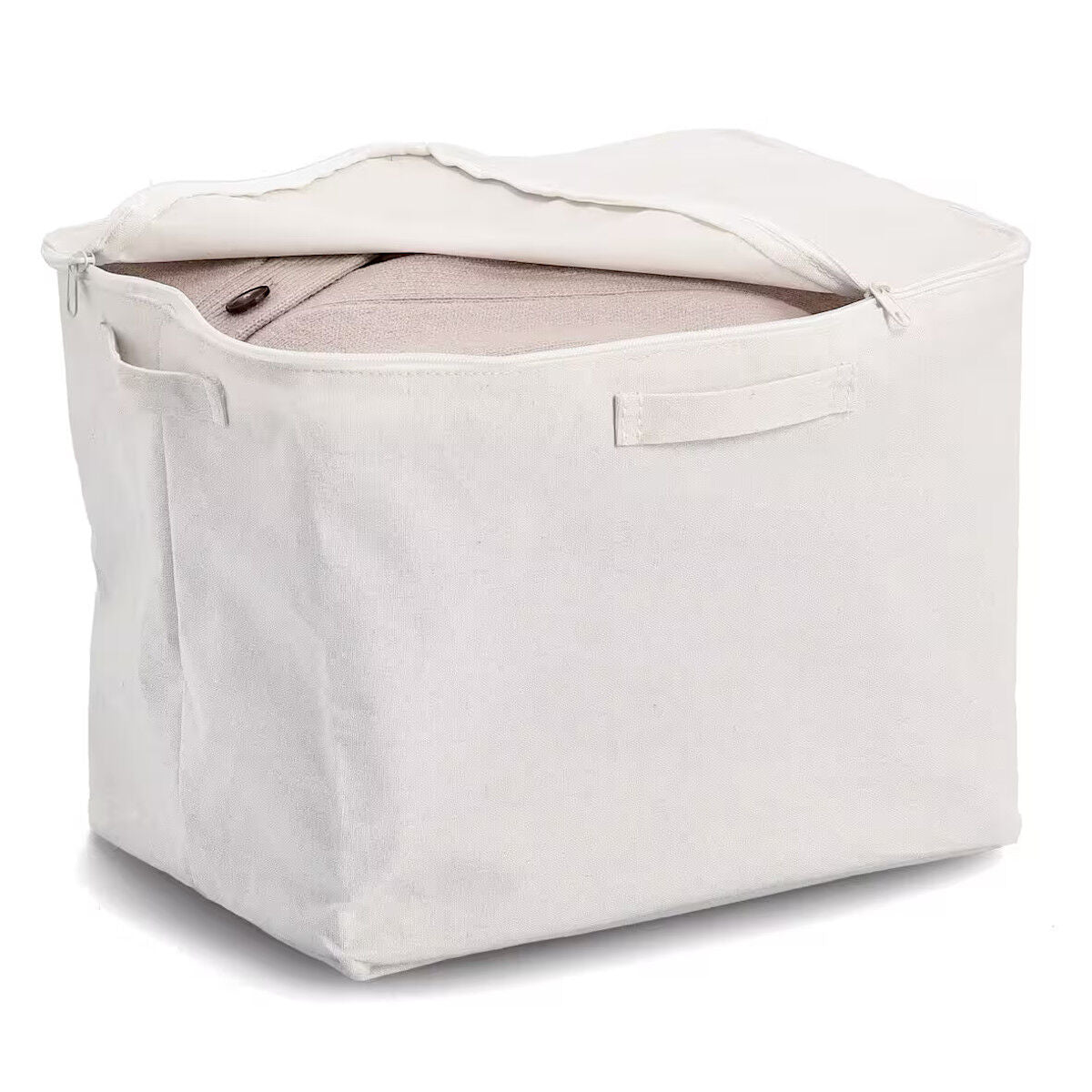 ZELLER 14546 Aufbewahrungsbox mit Reißverschluss, Polyester/Baumwolle, CREME ca. 38 x 27 x 27 cm