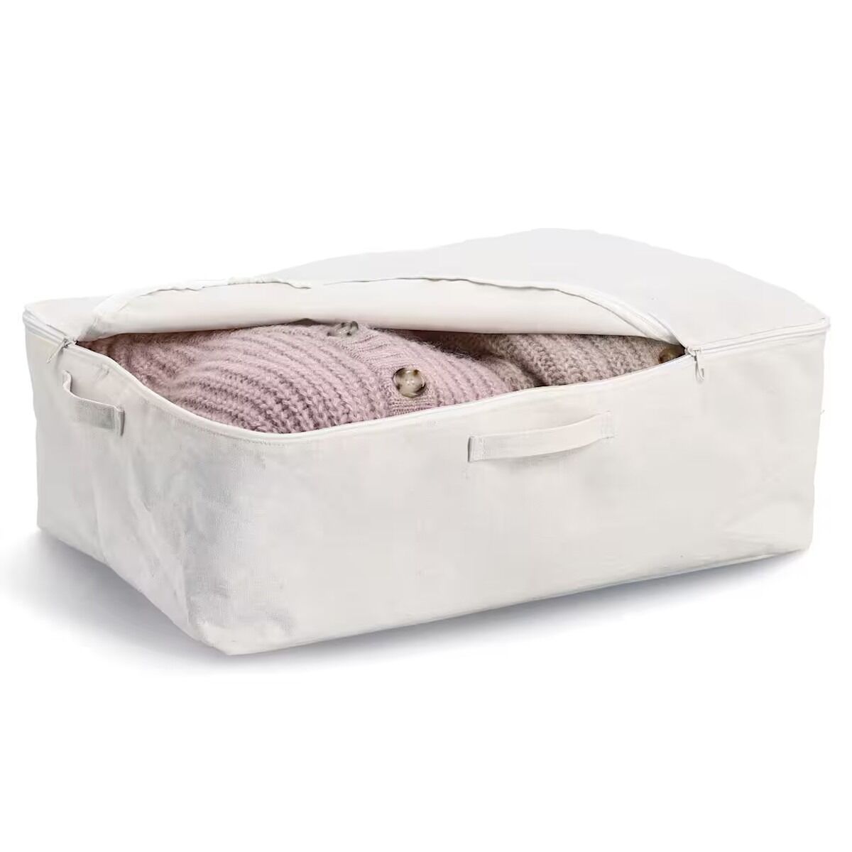 ZELLER 14547 Aufbewahrungsbox mit Reißverschluss, Polyester/Baumwolle, CREME ca. 60 x 39 x 18 cm