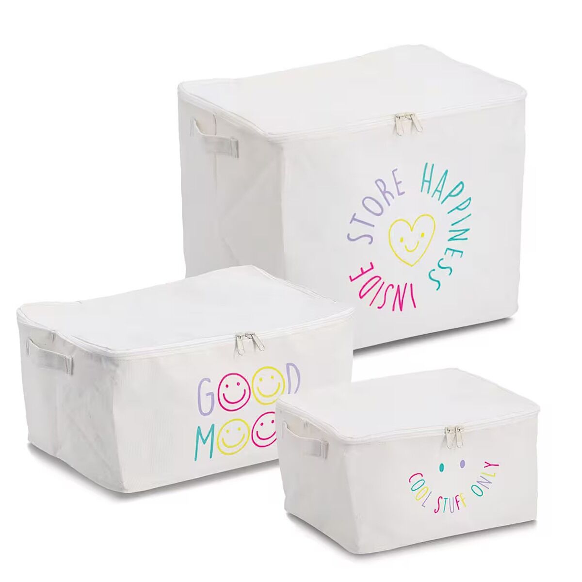 ZELLER 14549 Aufbewahrungsbox GOOD MOOD mit Reißverschluss, Polyester/Baumwolle ca. 39 x 29 x 18 cm