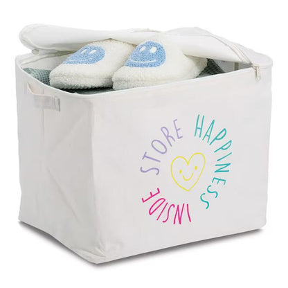 ZELLER 14550 Aufbewahrungsbox HAPPINESS mit Reißverschluss, Polyester/Baumwolle ca. 39 × 29 × 30 cm