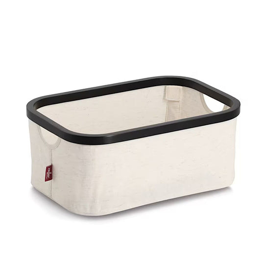 ZELLER 14551 Aufbewahrungskorb aus Polyester/Bambus, CREME/SCHWARZ ca. 38 x 26 x 16 cm