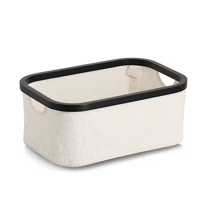 ZELLER 14551 Aufbewahrungskorb aus Polyester/Bambus, CREME/SCHWARZ ca. 38 x 26 x 16 cm