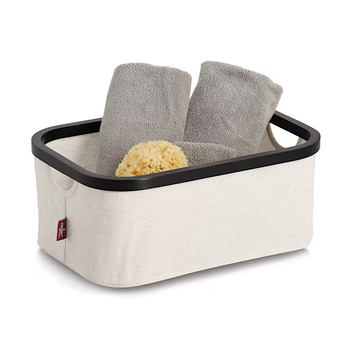 ZELLER 14551 Aufbewahrungskorb aus Polyester/Bambus, CREME/SCHWARZ ca. 38 x 26 x 16 cm