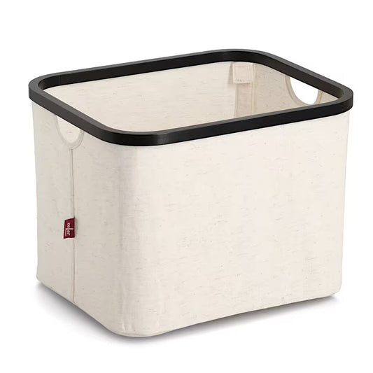 ZELLER 14552 Aufbewahrungskorb aus Polyester/Bambus, CREME/SCHWARZ ca. 40,5 x 33 x 30 cm