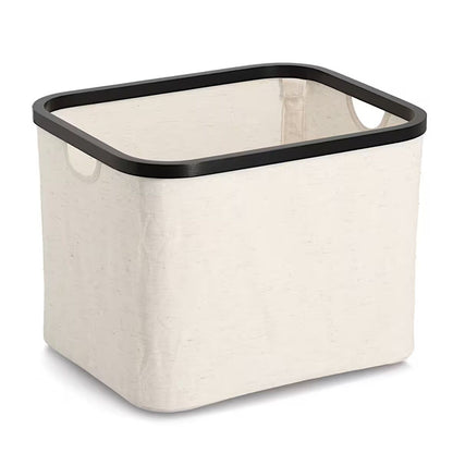 ZELLER 14552 Aufbewahrungskorb aus Polyester/Bambus, CREME/SCHWARZ ca. 40,5 x 33 x 30 cm