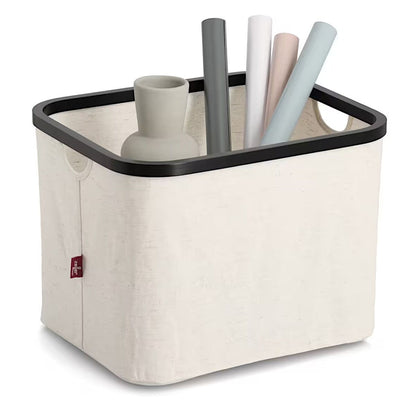 ZELLER 14552 Aufbewahrungskorb aus Polyester/Bambus, CREME/SCHWARZ ca. 40,5 x 33 x 30 cm