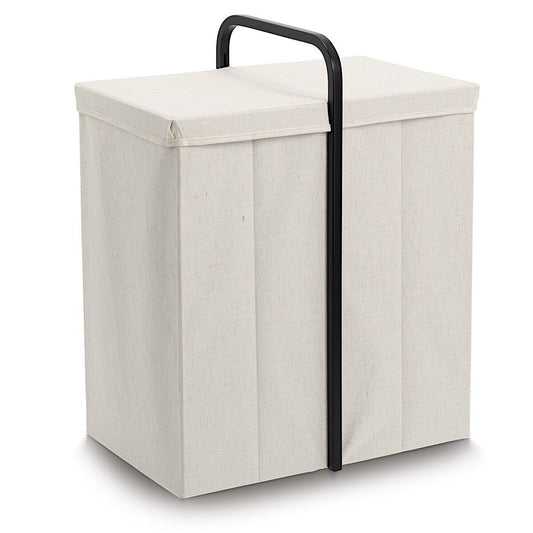 ZELLER 14553 Wäschesammler aus Polyester/Bambus, creme/schwarz, ca. 51,5 x 35,5 x 65 cm