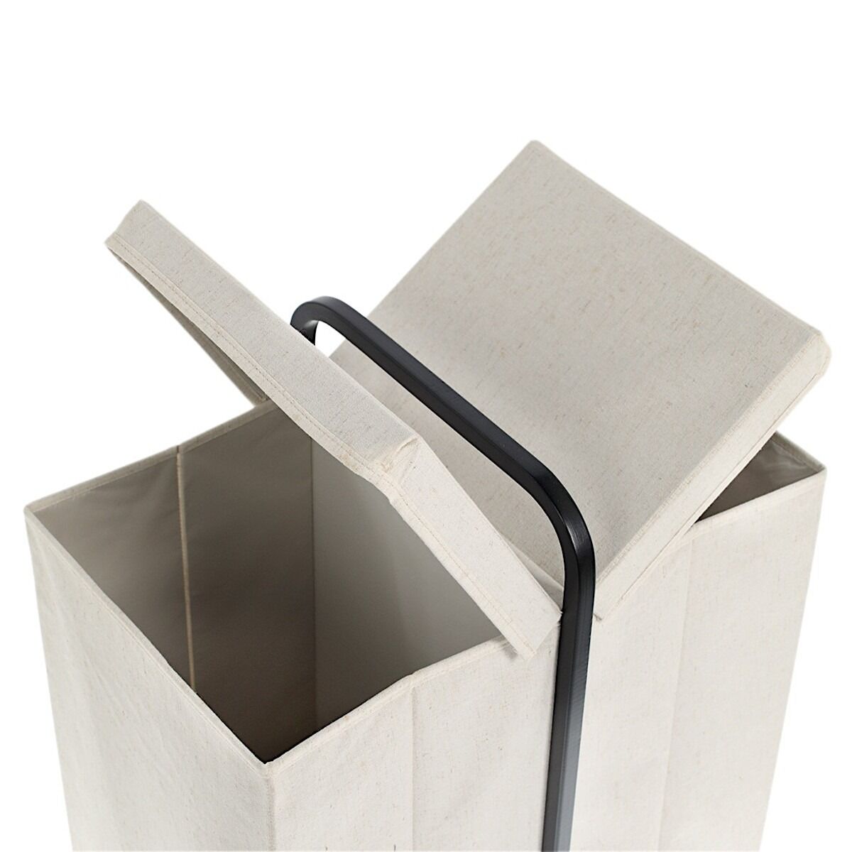 ZELLER 14553 Wäschesammler aus Polyester/Bambus, creme/schwarz, ca. 51,5 x 35,5 x 65 cm