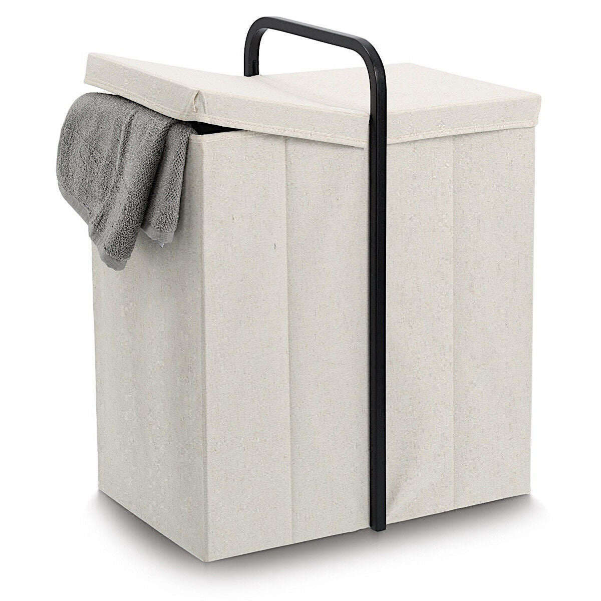 ZELLER 14553 Wäschesammler aus Polyester/Bambus, creme/schwarz, ca. 51,5 x 35,5 x 65 cm