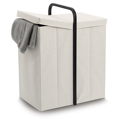 ZELLER 14553 Wäschesammler aus Polyester/Bambus, creme/schwarz, ca. 51,5 x 35,5 x 65 cm