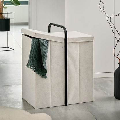 ZELLER 14553 Wäschesammler aus Polyester/Bambus, creme/schwarz, ca. 51,5 x 35,5 x 65 cm