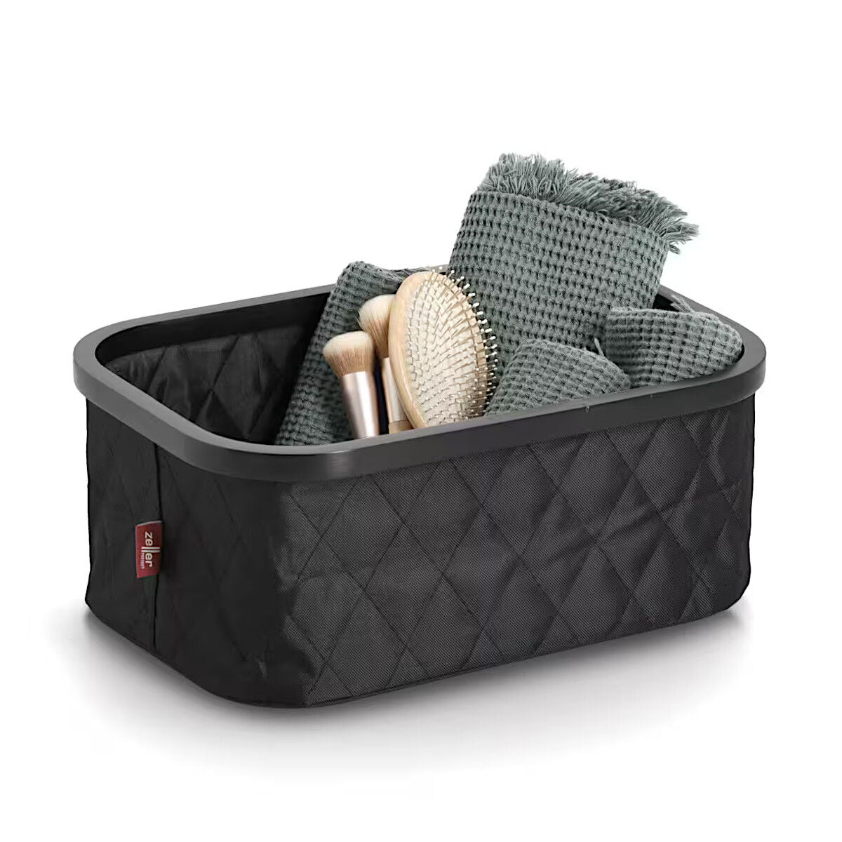 ZELLER 14557 Aufbewahrungskorb aus Polyester/Bambus, SCHWARZ ca. 38 x 26 x 16 cm