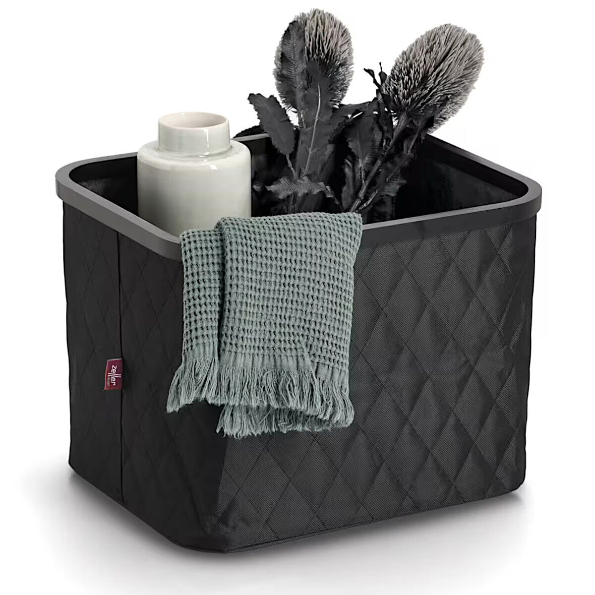 ZELLER 14558 Aufbewahrungskorb aus Polyester/Bambus, SCHWARZ ca. 40,5 x 33 x 30 cm