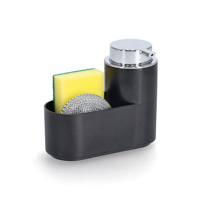 ZELLER 14752 Seifenspender-Set 3-teilig aus Kunststoff, schwarz, 17 x 7,4 x 14,5 cm