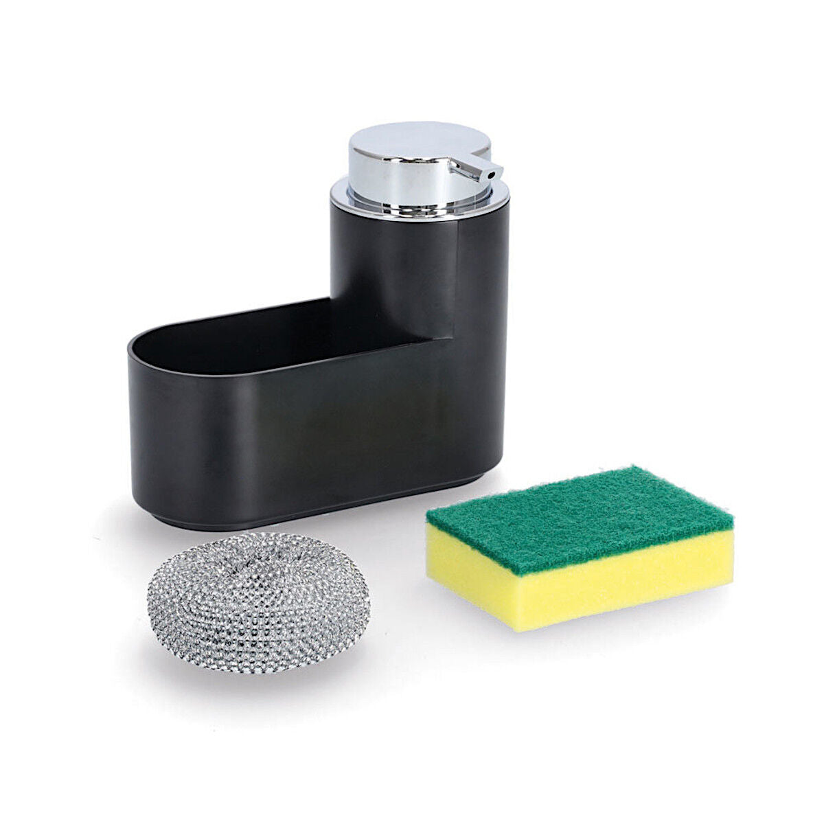ZELLER 14752 Seifenspender-Set 3-teilig aus Kunststoff, schwarz, 17 x 7,4 x 14,5 cm