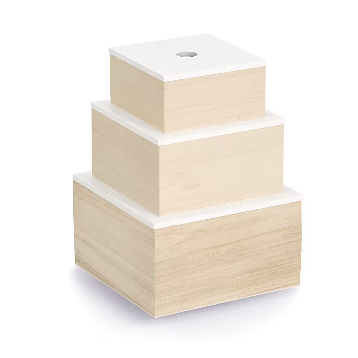 ZELLER 15148 Aufbewahrungsboxen-Set 3 tlg. aus Holz, weiß/natur ca. 24 × 24 × 14 cm