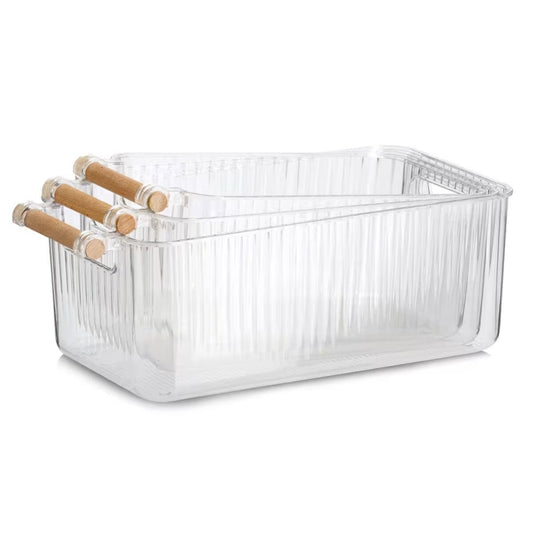 ZELLER 15209 Aufbewahrungsboxen-Set, 3-tlg. aus Kunststoff transparent mit Bambusgriff
