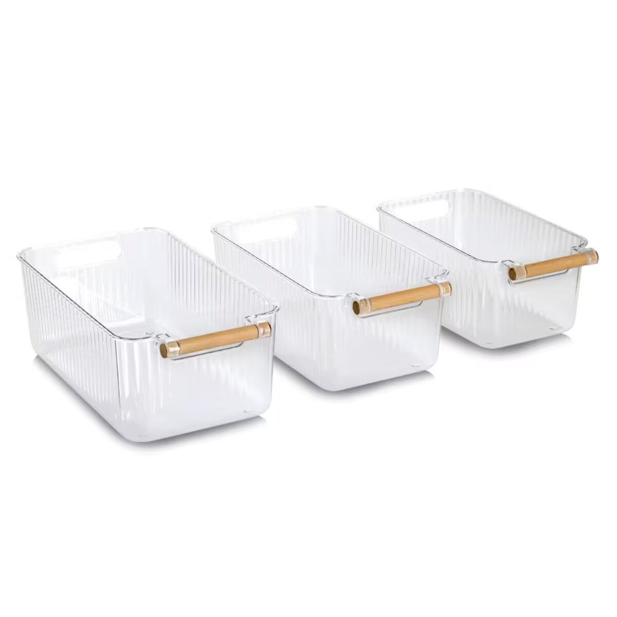 ZELLER 15209 Aufbewahrungsboxen-Set, 3-tlg. aus Kunststoff transparent mit Bambusgriff