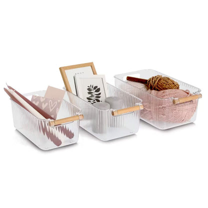 ZELLER 15209 Aufbewahrungsboxen-Set, 3-tlg. aus Kunststoff transparent mit Bambusgriff