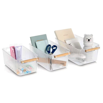 ZELLER 15209 Aufbewahrungsboxen-Set, 3-tlg. aus Kunststoff transparent mit Bambusgriff