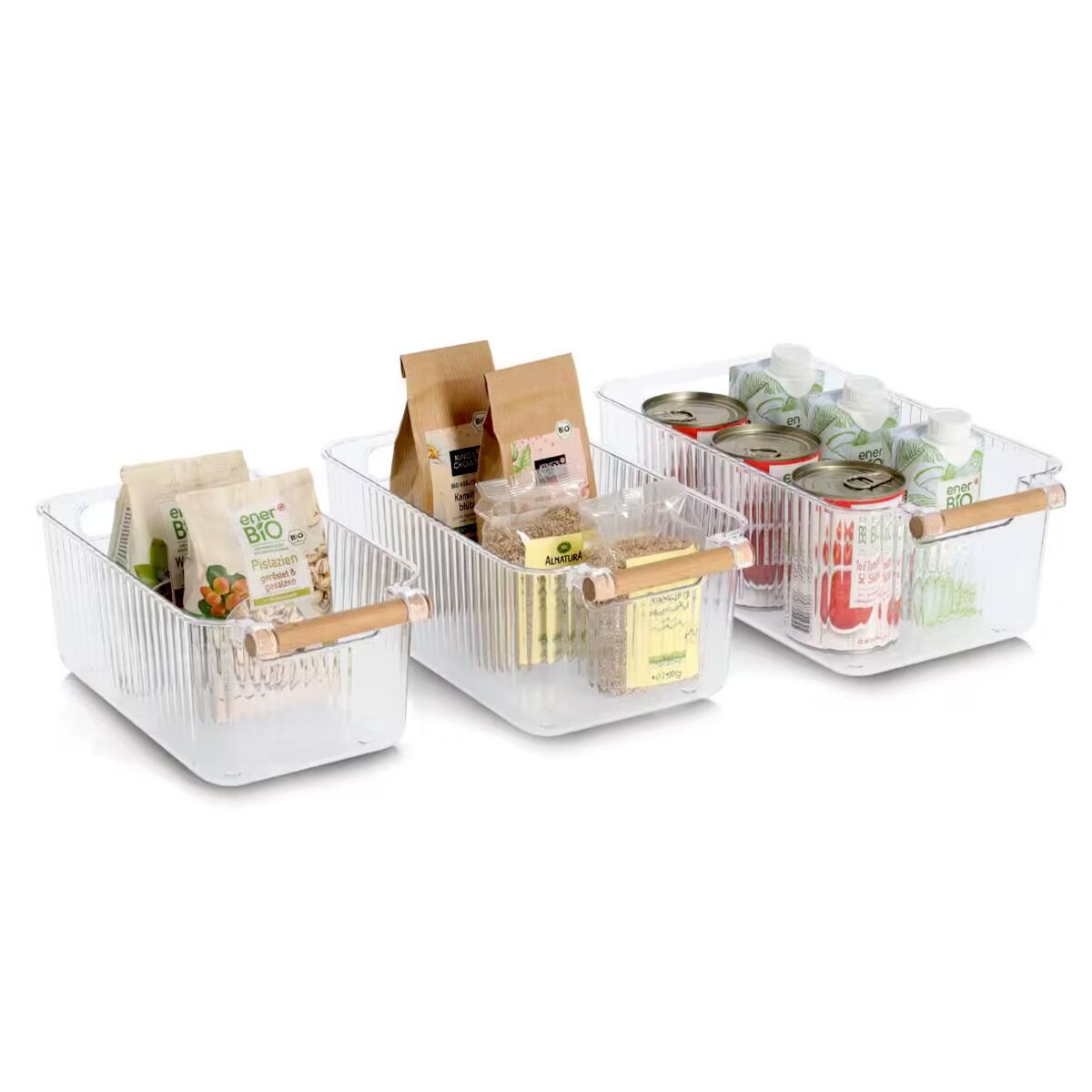 ZELLER 15209 Aufbewahrungsboxen-Set, 3-tlg. aus Kunststoff transparent mit Bambusgriff