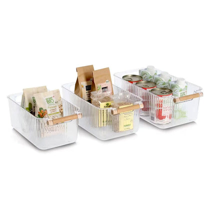 ZELLER 15209 Aufbewahrungsboxen-Set, 3-tlg. aus Kunststoff transparent mit Bambusgriff