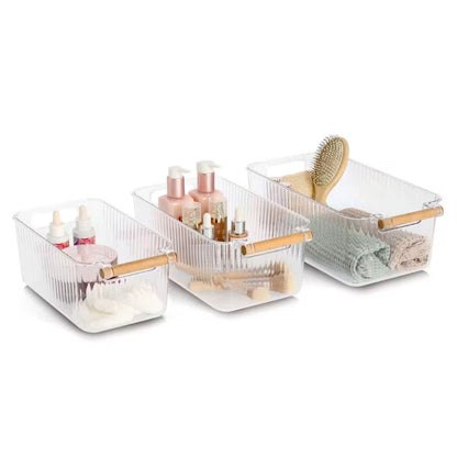 ZELLER 15209 Aufbewahrungsboxen-Set, 3-tlg. aus Kunststoff transparent mit Bambusgriff