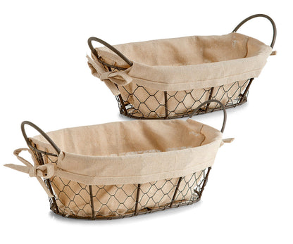 ZELLER 18090 Brotkorb mit Beutel Countrystyle, Metall/Leinen, 26 x 17 x 9 cm