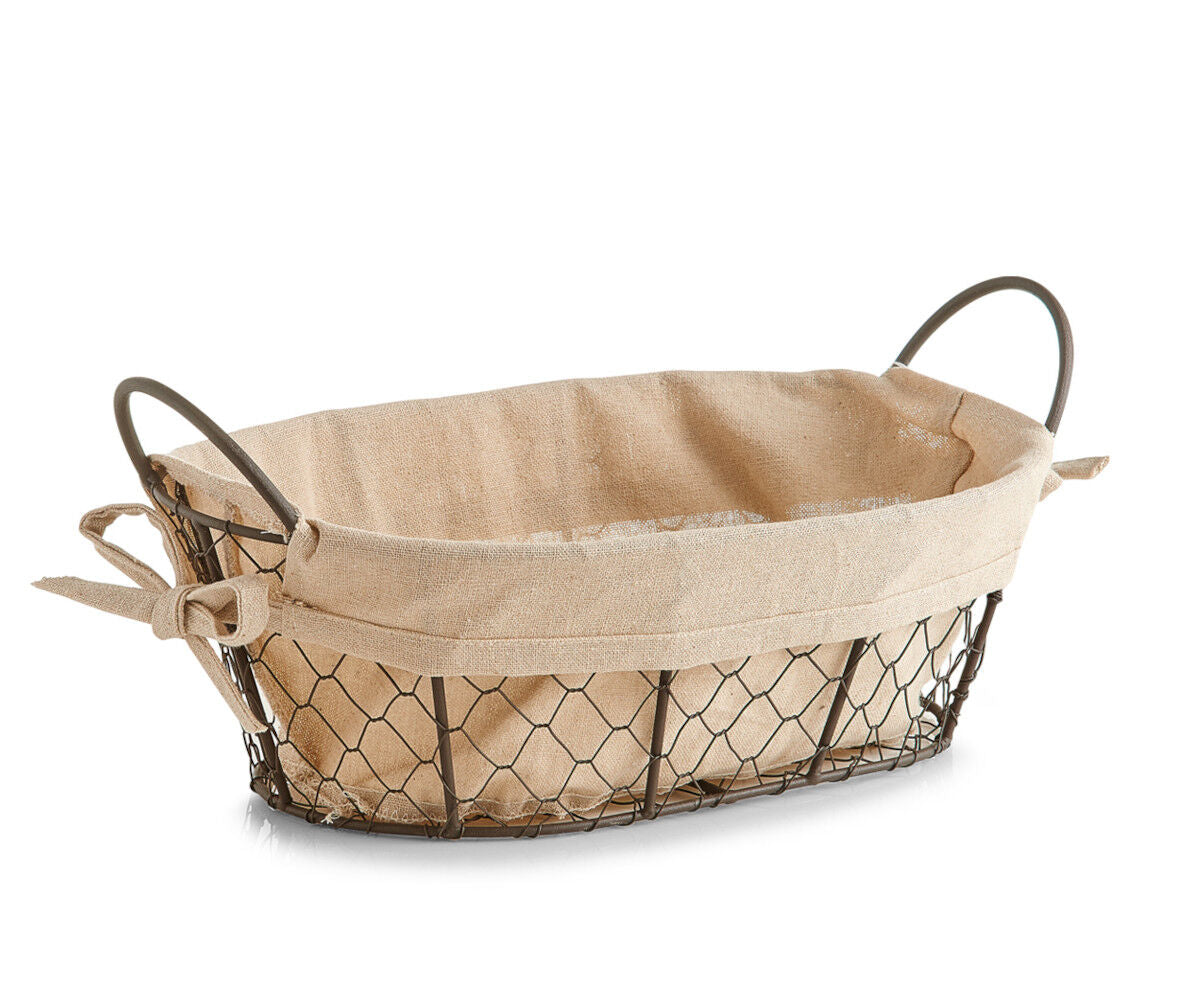 ZELLER 18090 Brotkorb mit Beutel Countrystyle, Metall/Leinen, 26 x 17 x 9 cm