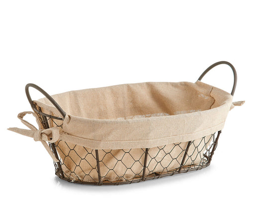 ZELLER 18090 Brotkorb mit Beutel Countrystyle, Metall/Leinen, 26 x 17 x 9 cm