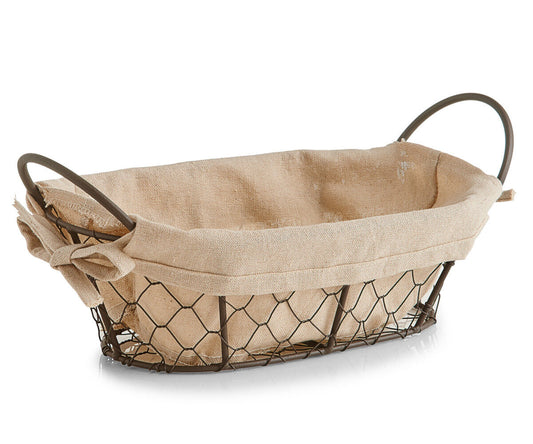 ZELLER 18091 Brotkorb mit Beutel Countrystyle, Metall/Leinen, 30 x 21 x 11 cm