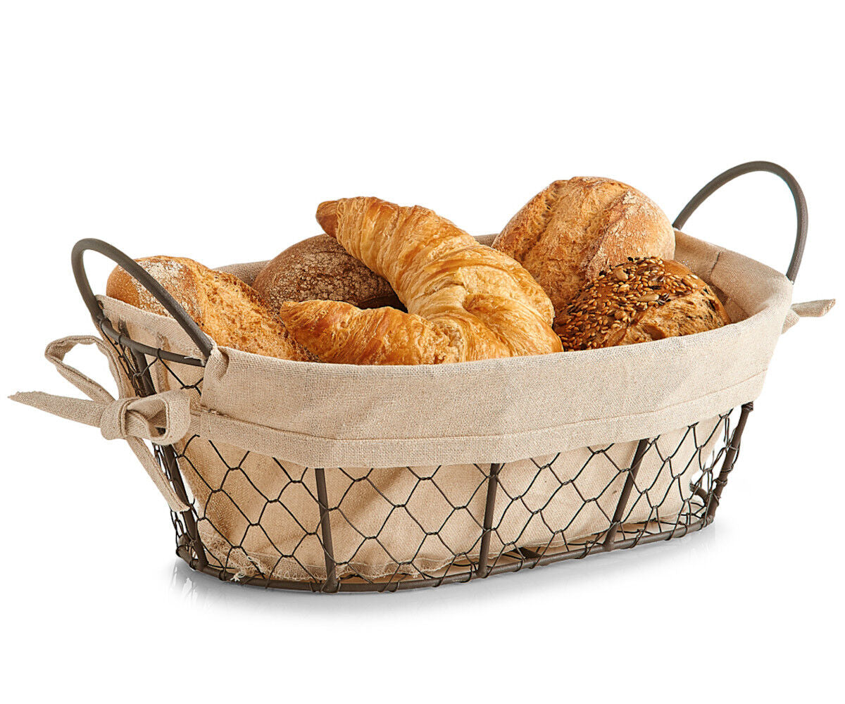 ZELLER 18090 Brotkorb mit Beutel Countrystyle, Metall/Leinen, 26 x 17 x 9 cm