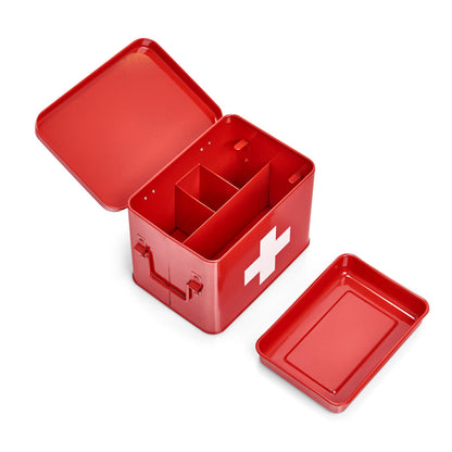 ZELLER 18115 Medizinbox Metall rot - 21,5 x 16 x 16 cm / Arzneimittelaufbewahrung