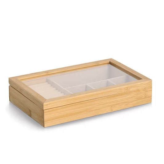 ZELLER 18629 Schmuckkästchen aus Bambus/MDF/Glas ca. 29 × 18 × 6 cm