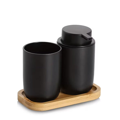 ZELLER 18793 Bad-Accessoires-Set, 3-tlg. schwarz, Kunststoff/Bambus, ca. 16,5 x 9 x 13,5 cm