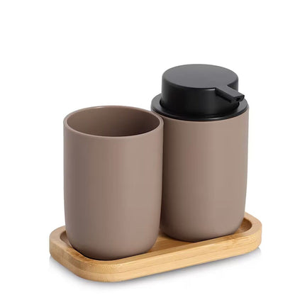 ZELLER 18794 Bad-Accessoires-Set, 3-tlg. braun, Kunststoff/Bambus, ca. 16,5 x 9 x 13,5 cm