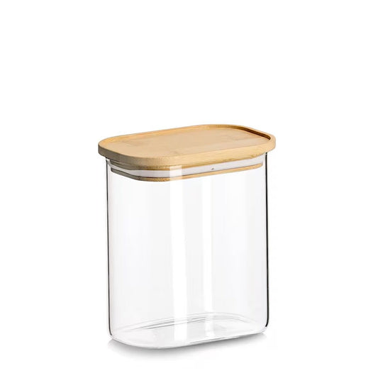 ZELLER 19051 Vorratsglas 1000 ml Borosilikatglas mit Bambusdeckel, ca. 12,8 x 9 x 14,2 cm