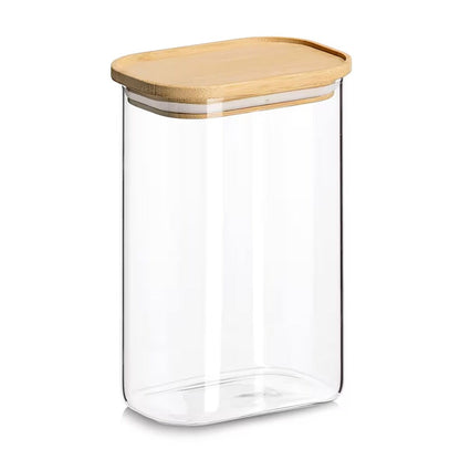 ZELLER 19052 Vorratsglas 1300 ml Borosilikatglas mit Bambusdeckel, ca. 12,8 x 9 x 18,8 cm