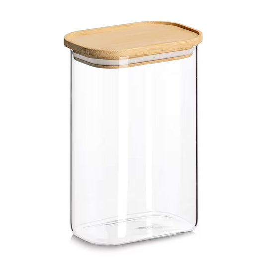 ZELLER 19052 Vorratsglas 1300 ml Borosilikatglas mit Bambusdeckel, ca. 12,8 x 9 x 18,8 cm
