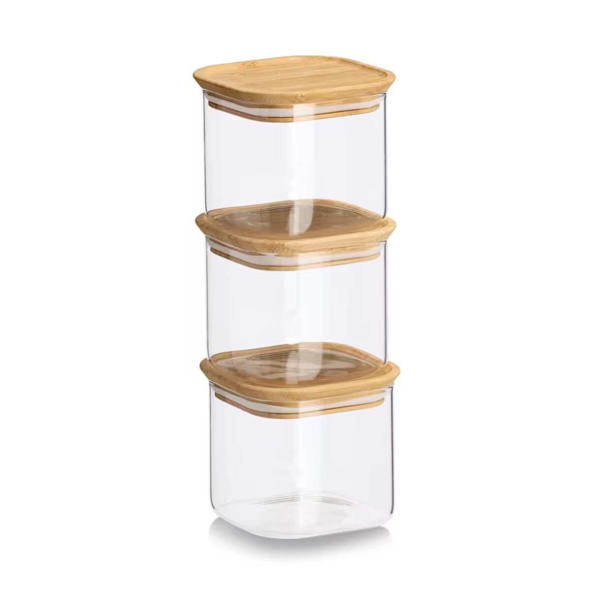 ZELLER 19053 Vorratsglas-Set 6-tlg. aus Borosilikatglas mit Bambusdeckel, ca. 31 × 11 × 28 cm