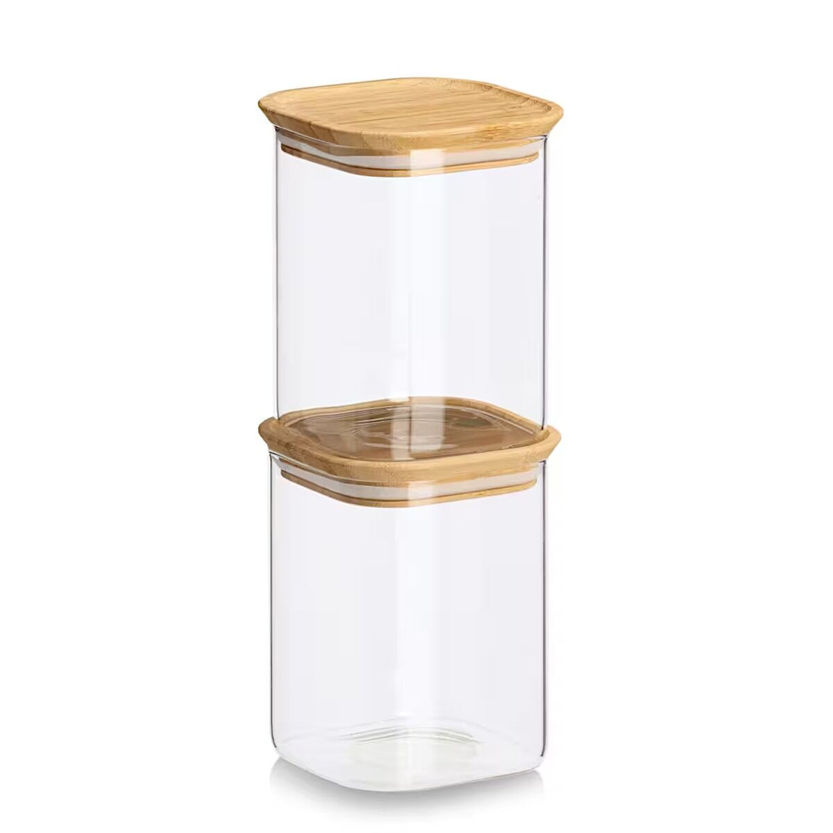 ZELLER 19053 Vorratsglas-Set 6-tlg. aus Borosilikatglas mit Bambusdeckel, ca. 31 × 11 × 28 cm