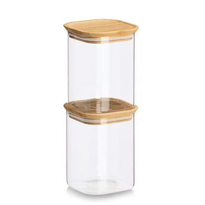 ZELLER 19053 Vorratsglas-Set 6-tlg. aus Borosilikatglas mit Bambusdeckel, ca. 31 × 11 × 28 cm