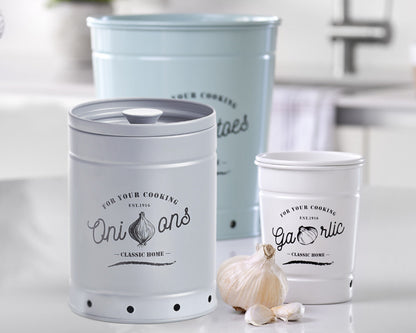 ZELLER 19345 Vorratsdose KNOBLAUCH aus Metall, weiß