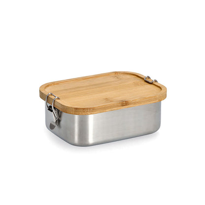 ZELLER 19372 Lunch Box mit Clipverschluss, Edelstahl/Bambus, ca. 18,4 x 13,5 x 7 cm
