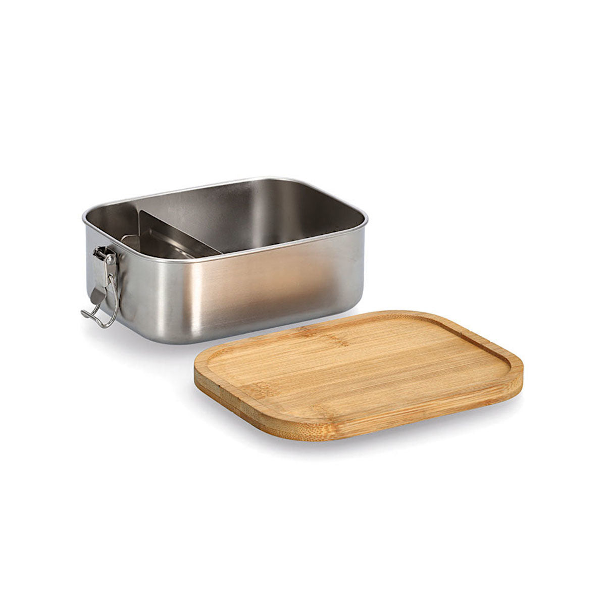 ZELLER 19372 Lunch Box mit Clipverschluss, Edelstahl/Bambus, ca. 18,4 x 13,5 x 7 cm