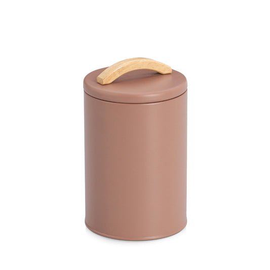 ZELLER 19396 Vorratsdose 1300 ml Metall, mocca mit Griff aus Gummibaumholz