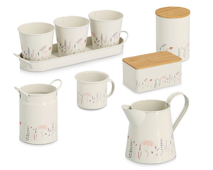 10er SET ZELLER 19400 Tasse 320 ml FLOWERS Metall, weiß/Dekor
